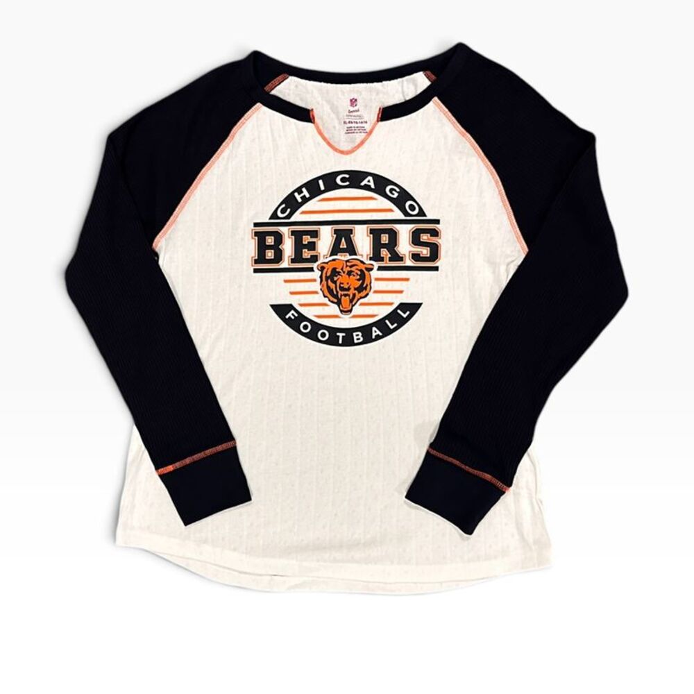 NFL Chicago Bears Teen Girls Raglan Long Sleeve Shirt in White/Blue, XL